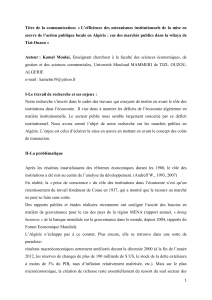 Titre de la communication: « L’efficience des mécanismes institutionnels de... œuvre de l’action publique locale en Algérie : cas des...