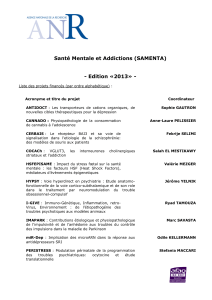 Santé Mentale et Addictions (SAMENTA)  - Edition «2013» -