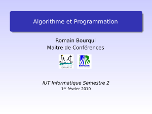 Algorithme et Programmation Romain Bourqui Maitre de Conférences IUT Informatique Semestre 2