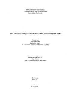 Etat, idéologie et politique culturelle dans le Mali postcolonial (1960-1968)