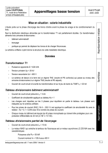 Appareillages basse tension Mise en situation : scierie industrielle