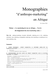 Monographies  &#34;d’anthropo-marketing&#34; en Afrique