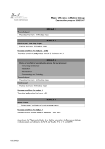 Master of Science in Medical Biology Examination program 2016/2017 MODULE 1 MODULE 2