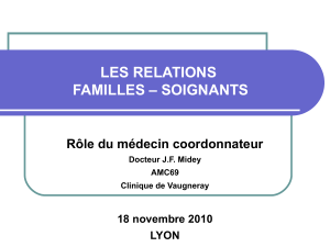 LES RELATIONS FAMILLES – SOIGNANTS Rôle du médecin coordonnateur 18 novembre 2010
