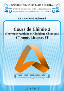 Cours de Chimie 2 1  Année Licences ST Thermodynamique (Thermodynamique
