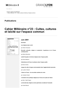 Cahier Millénaire n°23 : Cultes, cultures et laïcité sur l'espace commun Publications