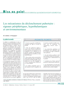 Les mécanismes du déclenchement pubertaire : signaux périphériques, hypothalamiques et environnementaux