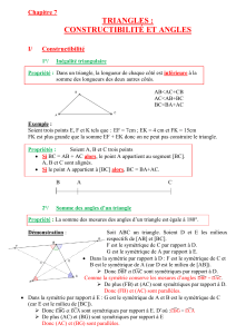 TRIANGLES : CONSTRUCTIBILITÉ ET ANGLES Chapitre 7