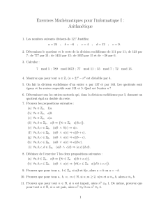 Exercices Math´ematiques pour l’informatique I : Arithm´etique