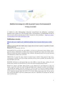Bulletin électronique de veille du portail Cancer-Environnement.fr N°20 du 21/12/2015