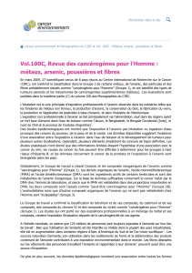 Rechercher dans le site Cancer environnement Monographies du CIRC Vol. 100C : Métaux, arsenic, poussières et fibres