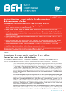 Bulletin épidémiologique hebdomadaire Numéro thématique - Impact sanitaire du radon domestique :