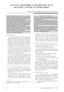 FAUT-IL CRAINDRE L’APPARITION D’UN SECOND CANCER EN PÉDIATRIE?