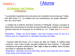 l’Atome Chapitre 1 : A) Histoire  de l’Atome
