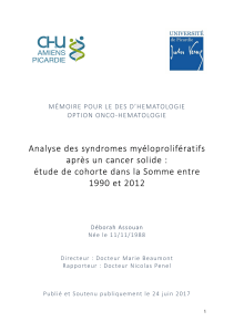 Analyse des syndromes myéloprolifératifs après un cancer solide : 1990 et 2012