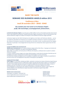 SAVE THE DATE Conférence à Nice SEMAINE DES BUSINESS ANGELS édition 2013