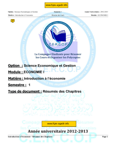 Option  : Science Economique et Gestion Module : ECONOMIE I