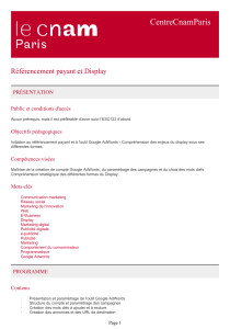 CentreCnamParis Référencement payant et Display PRÉSENTATION Public et conditions d'accès