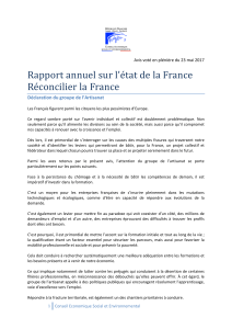 Rapport annuel sur l'état de la France Réconcilier la France