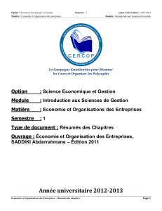 Option : Science Economique et Gestion Module : Introduction aux Sciences de Gestion