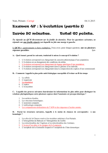 Examen 4F : L’évolution (partie I) Nom, Prénom : 04.11.2015