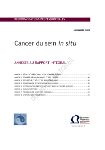 Cancer du sein in situ ANNEXES AU RAPPORT INTÉGRAL RECOMMANDATIONS PROFESSIONNELLES N