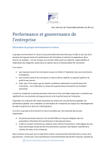 Performance et gouvernance de l'entreprise Déclaration du groupe environnement et nature