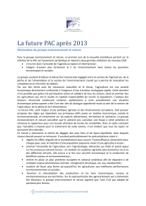 La future PAC après 2013 Déclaration du groupe environnement et nature