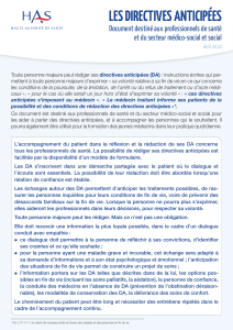 LES DIRECTIVES ANTICIPÉES Document destiné aux professionnels de santé Avril 2016