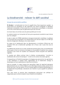 La biodiversit&eacute; : relever le d&eacute;fi soci&eacute;tal Groupe des personnalit&eacute;s qualifi&eacute;es