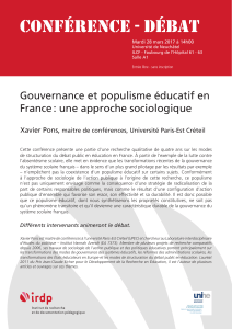 ConférenCe - DéBAT Gouvernance et populisme éducatif en Xavier Pons,
