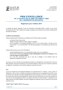 PRIX D’EXCELLENCE Règlement pour l’édition 2017