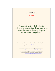 “La construction de l’islamité et l’intégration sociale des musulmans musulmans au Québec”