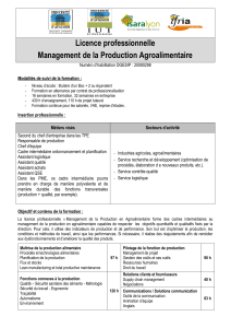 Licence professionnelle Management de la Production Agroalimentaire Numéro d’habilitation DGESIP : 20080298