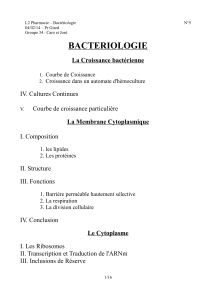 BACTERIOLOGIE La Croissance bactérienne La Membrane Cytoplasmique IV. Cultures Continues