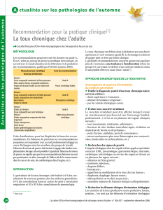 Recommandation pour la pratique clinique La toux chronique chez l’adulte a