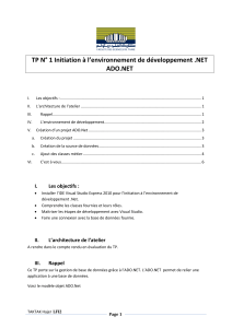 TP N° 1 Initiation à l’environnement de développement .NET ADO.NET