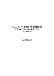 Cours de THERMODYNAMIQUE Filiale Sciences de la Vie 1