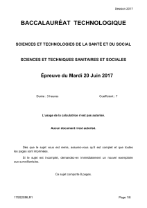 BACCALAURÉAT  TECHNOLOGIQUE Épreuve du Mardi 20 Juin 2017