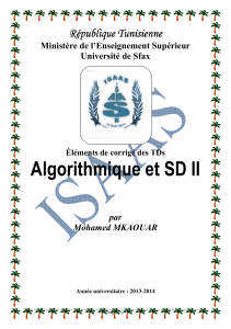 Algorithmique et SD II République Tunisienne  Ministère de l’Enseignement Supérieur