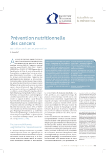 A Prévention nutritionnelle des cancers Actualités sur