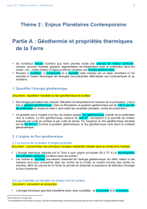 Partie A : Géothermie et propriétés thermiques de la Terre