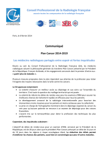 Conseil Professionnel de la Radiologie Française Communiqué  Plan Cancer 2014-2019