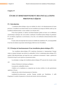 ÉTUDE ET DIMENSIONNEMENT DES INSTALLATIONS PHOTOVOLTAÏQUES IV.1 Introduction Chapitre IV