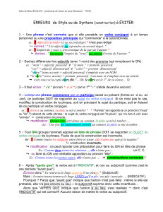 ERREURS  de Style ou de Syntaxe à ÉVITER