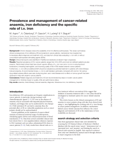 Prevalence and management of cancer-related ﬁciency and the speciﬁc anaemia, iron de