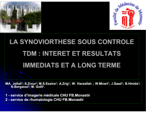 LA SYNOVIORTHESE SOUS CONTROLE TDM TDM : INTERET ET RESULTATS