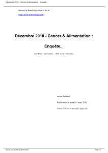 Décembre 2010 - Cancer &amp; Alimentation : Enquête... xavier barbaud