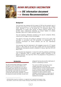 Avian Influenza Vaccination: OIE Information Document - Verona Recommendations