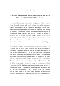Jean-Cassien Billier  Libéralisme téléologique et neutralité axiologique : le politique